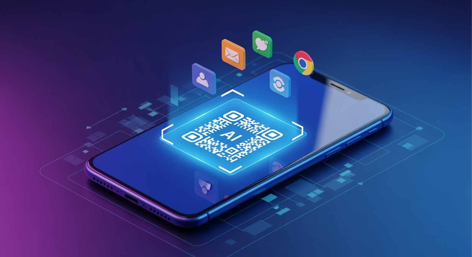 Smartphone scanning a QR code – visual explaining static, dynamic and AI QR code functionality.
