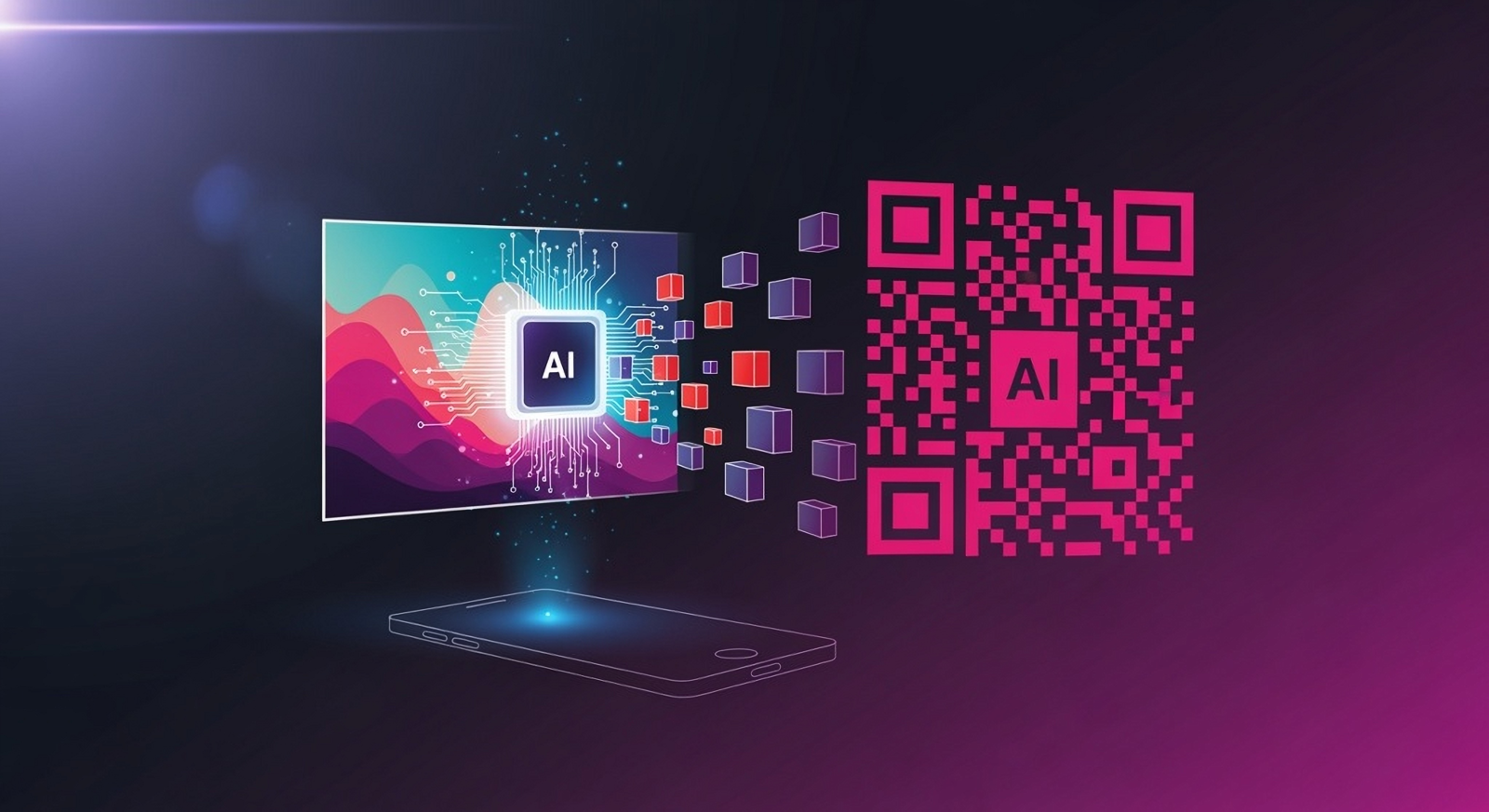 AI transforming a QR code into branded artwork – concept image for AI-generated QR code design.